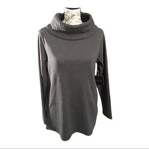 Raffaella Tweed Ribbed Knit Cowl Neck Sweater Charcoal Gray Cotton Blend Large